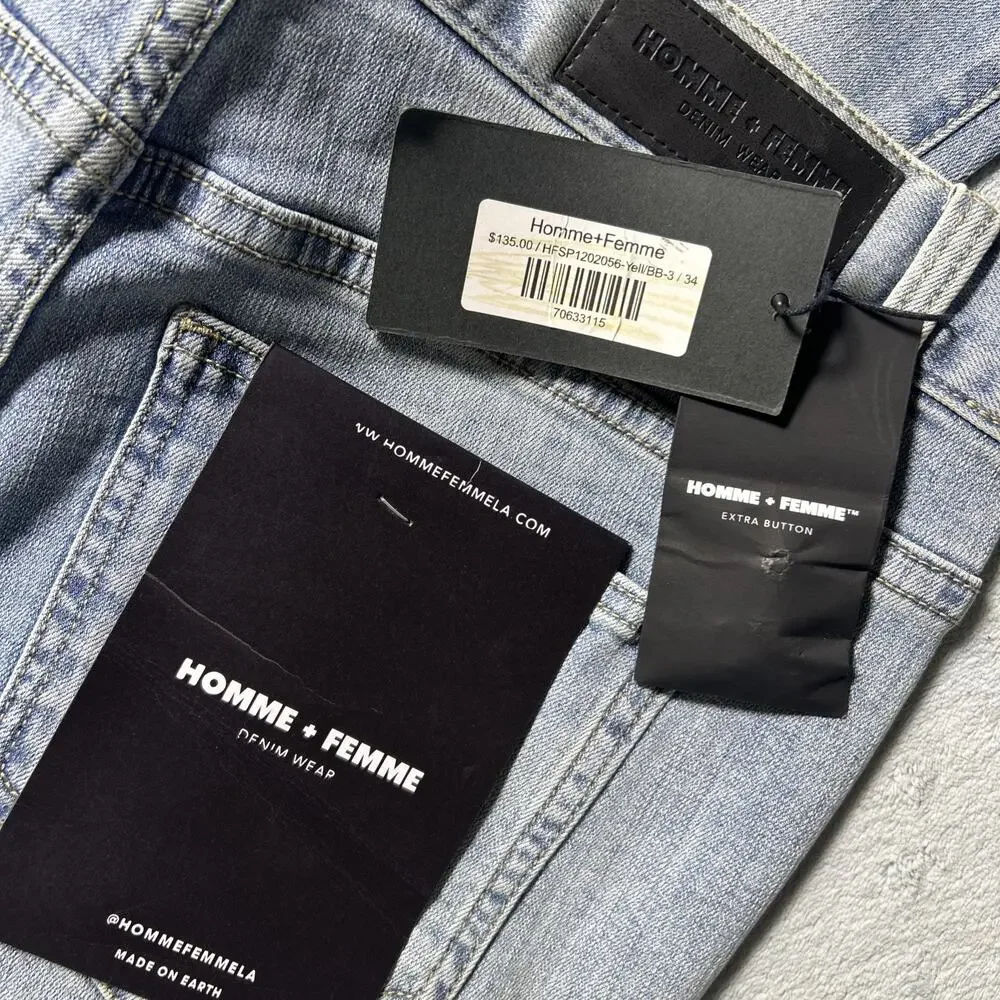 NWT Homme Femme Straight Fit Jeans Mens 34x30 Striped Colorful Designer Retro